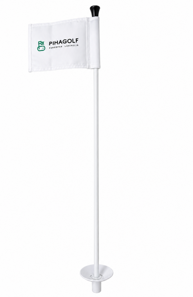 Valkoinen Pihagolf-lippu ja lipputanko pallonnostimella
